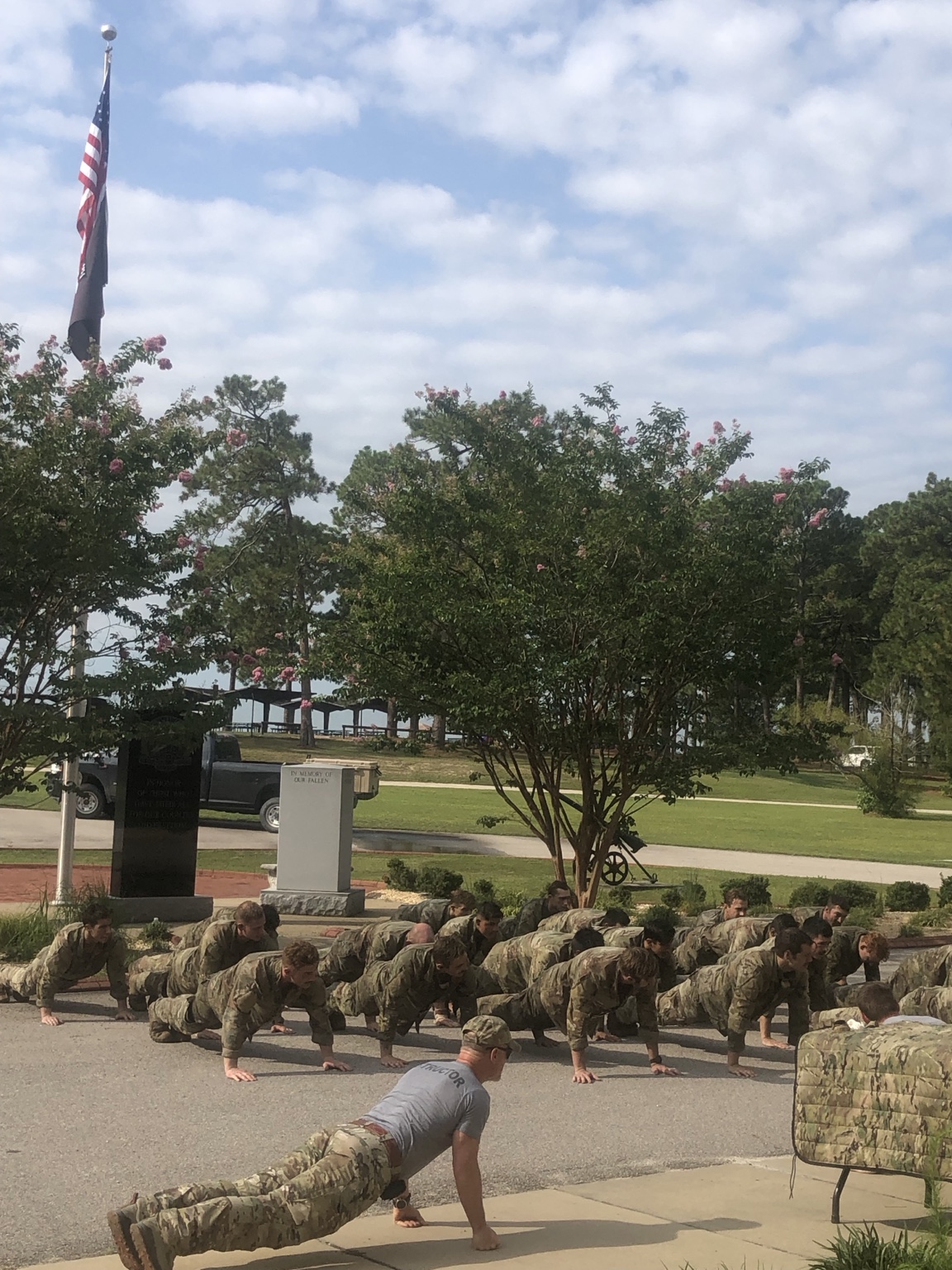 Air Force Special Warfare trainees during a physical training evolution
