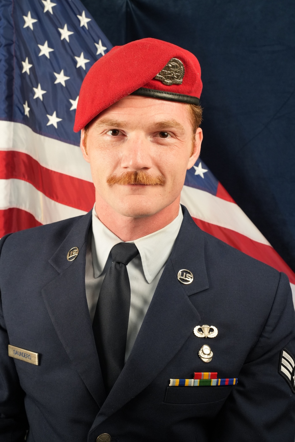 Bobby Saunders in United States Air Force service dress wearing the Combat Control red beret